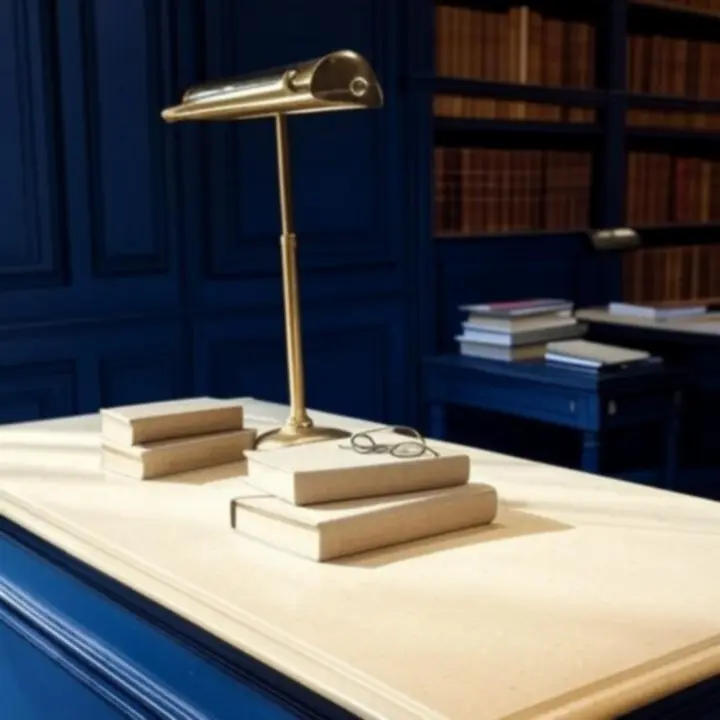 Biurko literackiego konsjerża z antycznymi książkami i materiałami do pisania